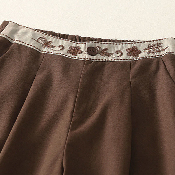 Buddha Stonesレディース 刺繍 伸縮性ウエストバンド ジッパーデザイン コットン ワイドレッグパンツ ポケット付き - image 23