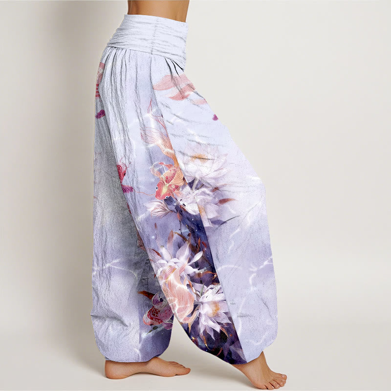 Buddha Stones純綿 ライトカラー鯉蓮の花柄 レディース 伸縮性ウエスト ハーレムパンツ - image 10