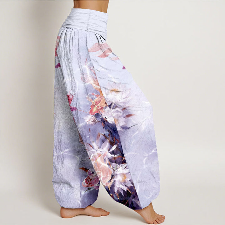 Buddha Stones純綿 ライトカラー鯉蓮の花柄 レディース 伸縮性ウエスト ハーレムパンツ - image 10