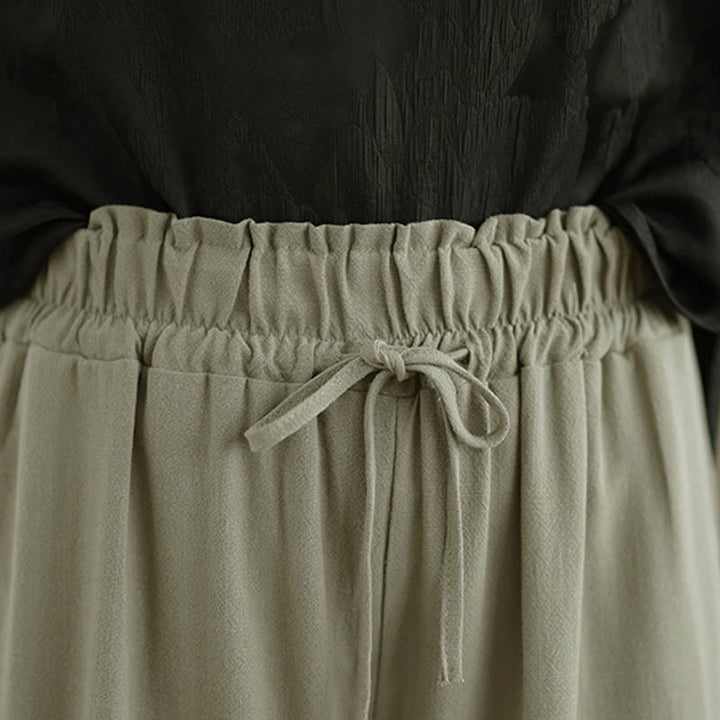 Buddha Stonesレディース ピュアカラー ドローストリング コットンリネン ワイドレッグ アンクル丈パンツ ポケット付き - image 5