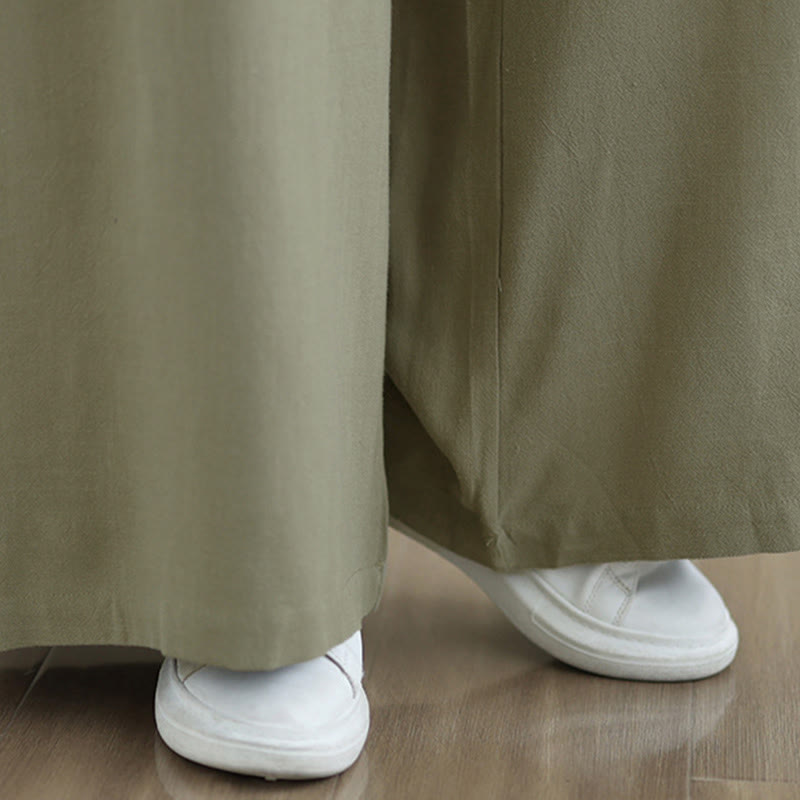 Buddha Stonesレディース ピュアカラー ドローストリング コットンリネン ワイドレッグ アンクル丈パンツ ポケット付き - image 9