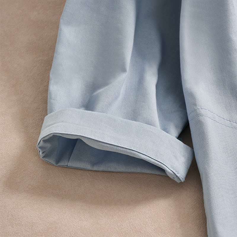 Buddha Stones秋冬 無地 ボタンデザイン 七分袖 コットン レディース ミディドレス ポケット付き - image 3