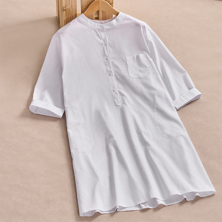 Buddha Stones秋 無地 ボタンデザイン 七分袖 コットン レディース シャツ ポケット付き - 白 - US14、 UK/AU18、 EU46 (2XL) - image 8