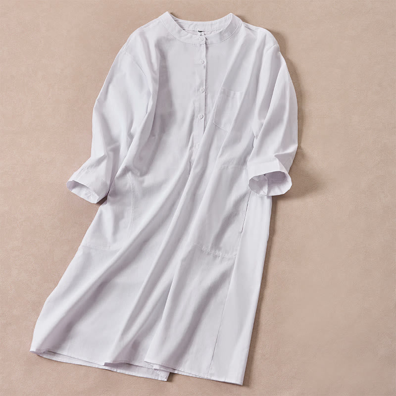 Buddha Stones秋 無地 ボタンデザイン 七分袖 コットン レディース シャツ ポケット付き - image 9