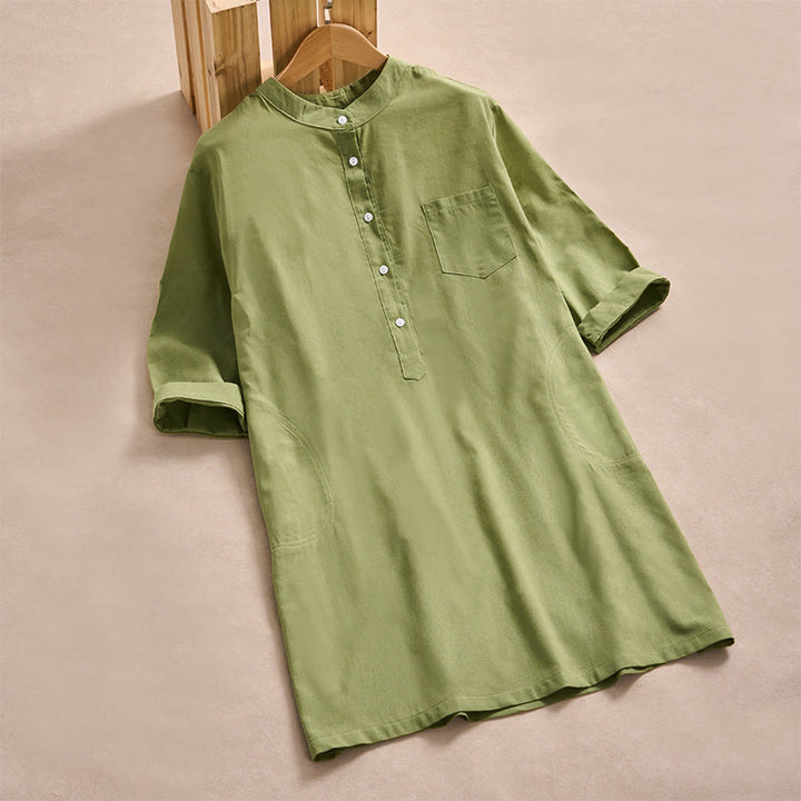 Buddha Stones秋 無地 ボタンデザイン 七分袖 コットン レディース シャツ ポケット付き - 黄緑 - US14、 UK/AU18、 EU46 (2XL) - image 6