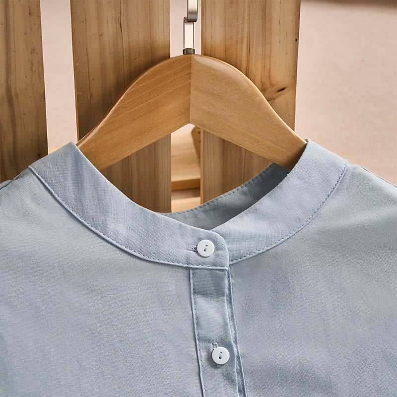 Buddha Stones秋 無地 ボタンデザイン 七分袖 コットン レディース シャツ ポケット付き - image 2