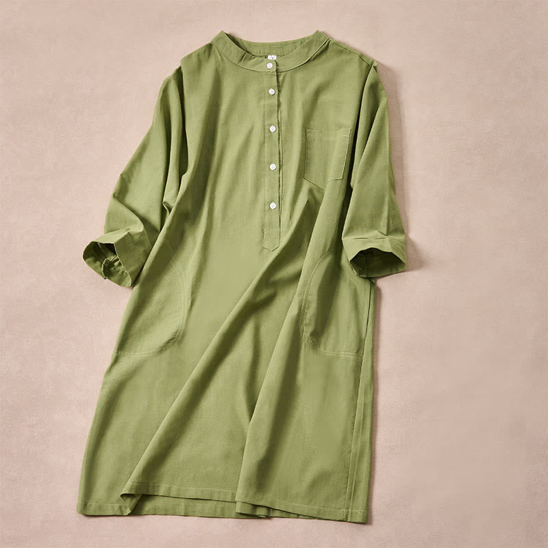 Buddha Stones秋 無地 ボタンデザイン 七分袖 コットン レディース シャツ ポケット付き - image 7