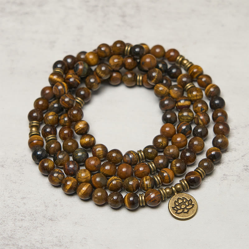 Buddha Stones蓮のシンボル タイガーアイ ビーズ 強さマーラー数珠 - image 1