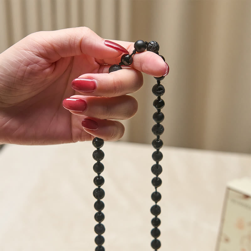 Buddha Stones8mmビーズ ブラックオニキス 溶岩石 タッセル 守護幸運繁栄マーラー数珠 - image 4