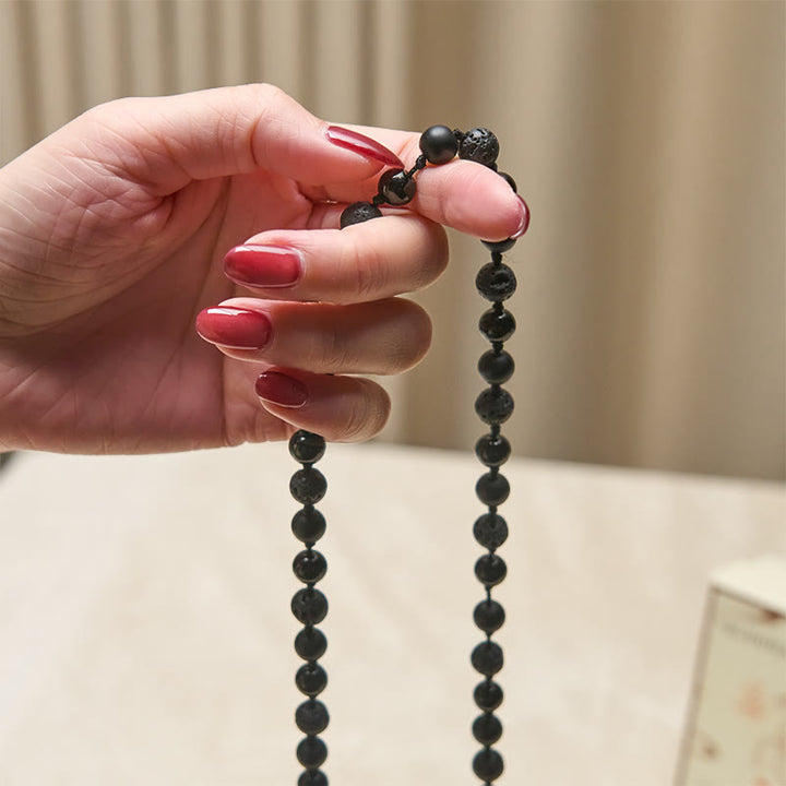 Buddha Stones8mmビーズ ブラックオニキス 溶岩石 タッセル 守護幸運繁栄マーラー数珠 - image 4