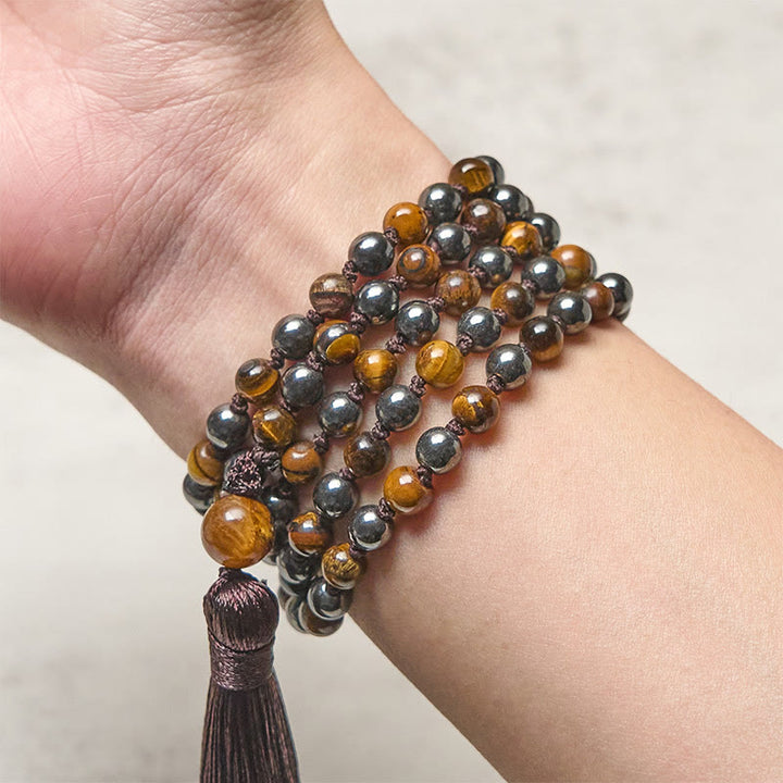 Buddha Stones108個入り タイガーアイ ヘマタイト タッセル 勇気 強さマーラー数珠 - image 3
