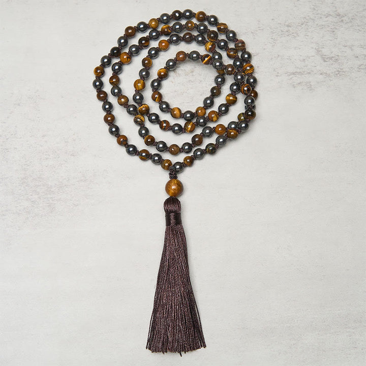 Buddha Stones108個入り タイガーアイ ヘマタイト タッセル 勇気 強さマーラー数珠 - image 1