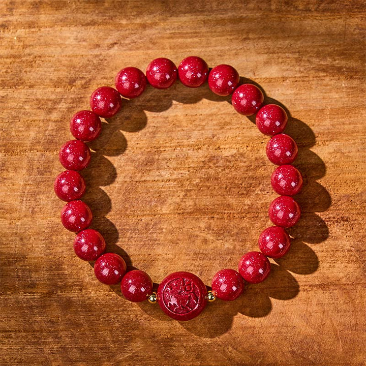 Buddha Stones十二支 午年 彫刻 辰砂 平和の良縁祈願ブレスレット - image 1