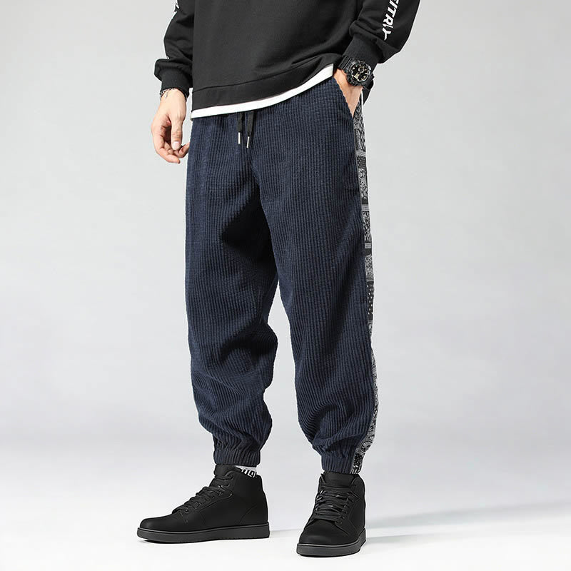 Buddha Stones秋冬 無地 ドローストリング サイドペイズリー柄 ストレートレッグ 足首丈 コーデュロイ メンズパンツ ポケット付き - スティールブルー - US/UK/AU46、 EU56 (5XL) - image 27