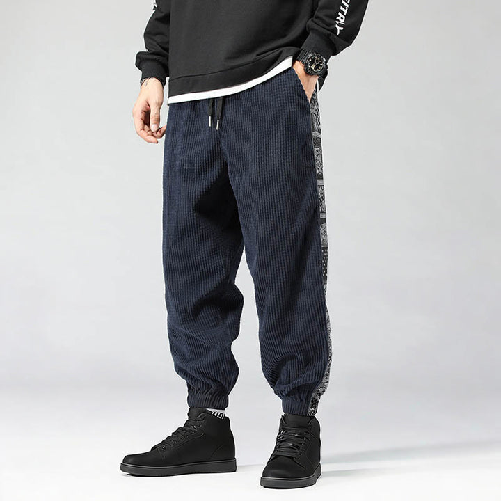 Buddha Stones秋冬 無地 ドローストリング サイドペイズリー柄 ストレートレッグ 足首丈 コーデュロイ メンズパンツ ポケット付き - スティールブルー - US/UK/AU46、 EU56 (5XL) - image 27