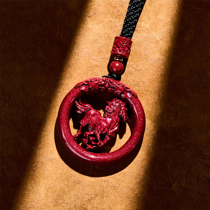 Buddha Stones午年彫刻平和のお守りチャーム天然辰砂 集中ネックレスペンダント - image 3