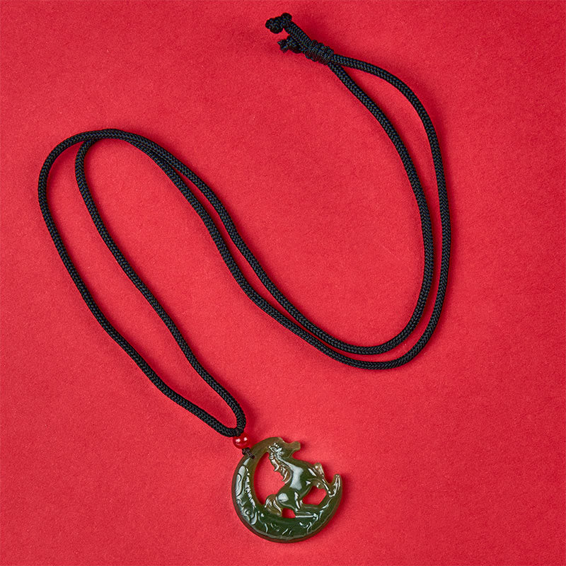 Buddha Stones中国十二支 馬年 チャーム 彫刻 翡翠 幸運豊かさネックレス ペンダント - image 4