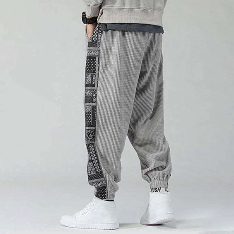 Buddha Stones秋冬 無地 ドローストリング サイドペイズリー柄 ストレートレッグ 足首丈 コーデュロイ メンズパンツ ポケット付き - image 18