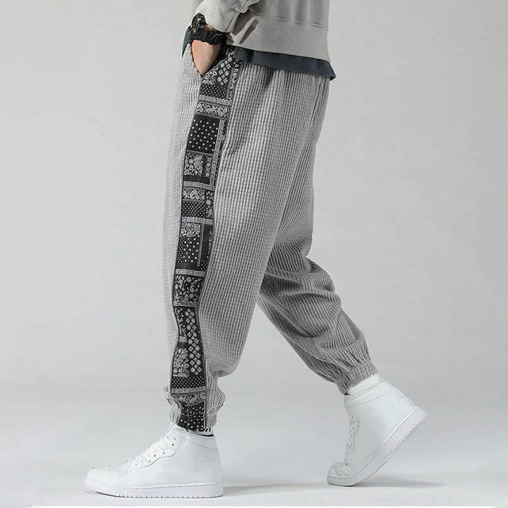 Buddha Stones秋冬 無地 ドローストリング サイドペイズリー柄 ストレートレッグ 足首丈 コーデュロイ メンズパンツ ポケット付き - image 17