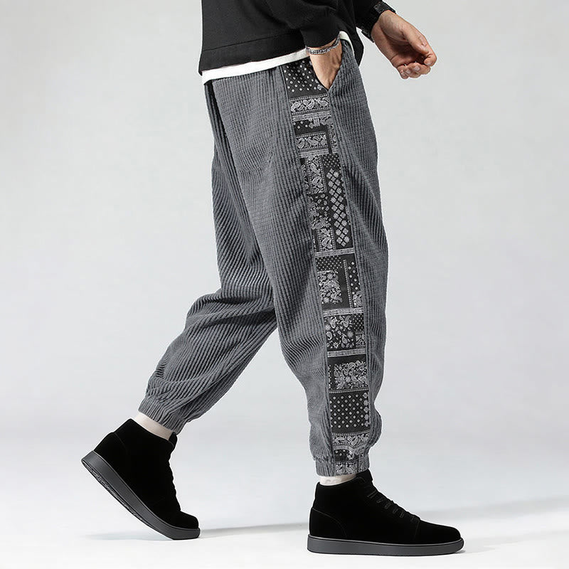 Buddha Stones秋冬 無地 ドローストリング サイドペイズリー柄 ストレートレッグ 足首丈 コーデュロイ メンズパンツ ポケット付き - image 21