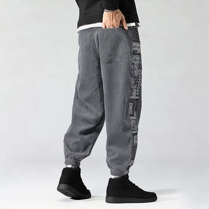 Buddha Stones秋冬 無地 ドローストリング サイドペイズリー柄 ストレートレッグ 足首丈 コーデュロイ メンズパンツ ポケット付き - image 23