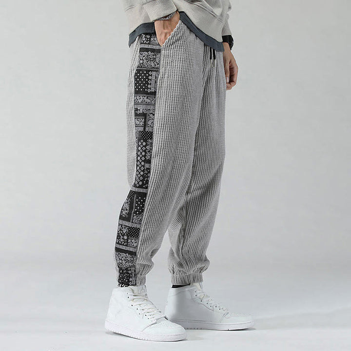Buddha Stones秋冬 無地 ドローストリング サイドペイズリー柄 ストレートレッグ 足首丈 コーデュロイ メンズパンツ ポケット付き - image 14