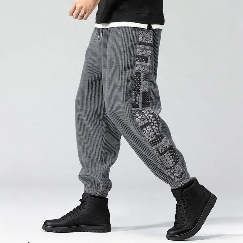 Buddha Stones秋冬 無地 ドローストリング サイドペイズリー柄 ストレートレッグ 足首丈 コーデュロイ メンズパンツ ポケット付き - image 24