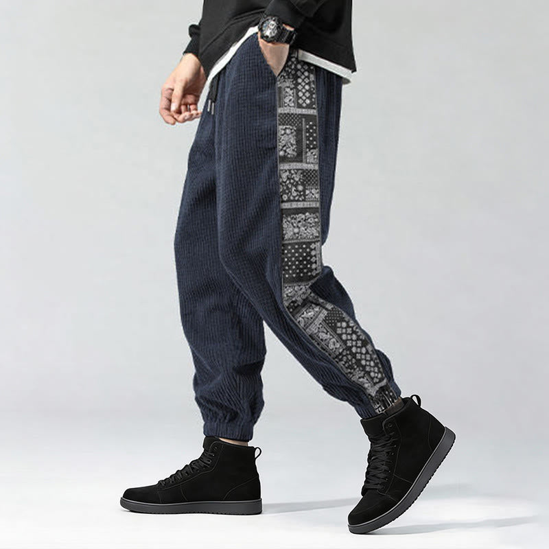 Buddha Stones秋冬 無地 ドローストリング サイドペイズリー柄 ストレートレッグ 足首丈 コーデュロイ メンズパンツ ポケット付き - image 33