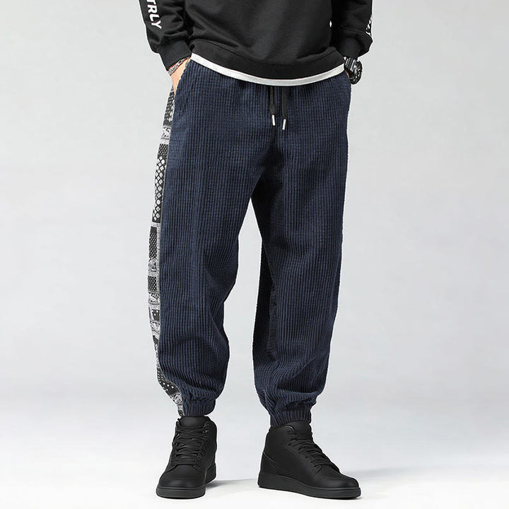 Buddha Stones秋冬 無地 ドローストリング サイドペイズリー柄 ストレートレッグ 足首丈 コーデュロイ メンズパンツ ポケット付き - image 28