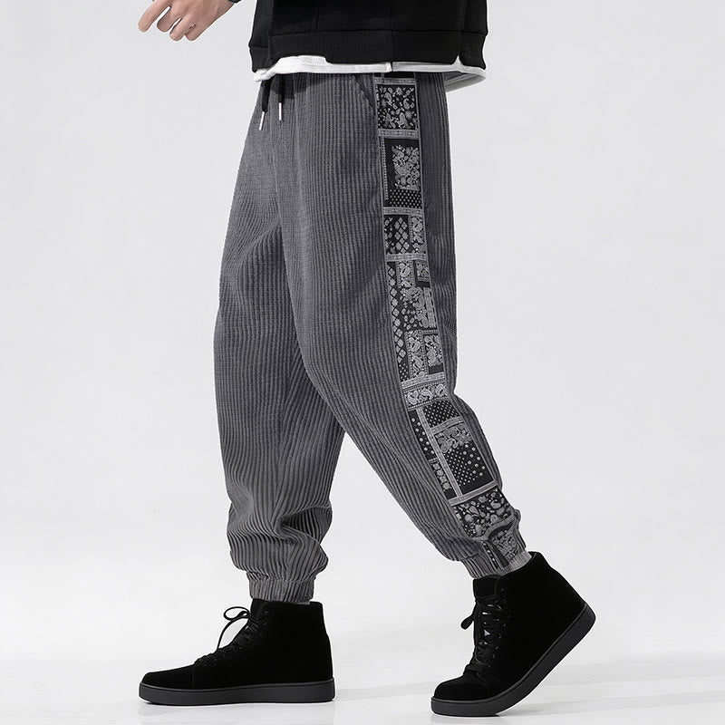 Buddha Stones秋冬 無地 ドローストリング サイドペイズリー柄 ストレートレッグ 足首丈 コーデュロイ メンズパンツ ポケット付き - image 22