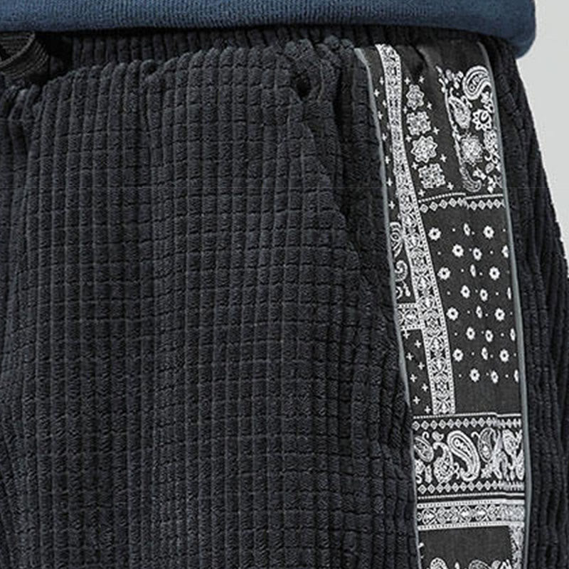 Buddha Stones秋冬 無地 ドローストリング サイドペイズリー柄 ストレートレッグ 足首丈 コーデュロイ メンズパンツ ポケット付き - image 10