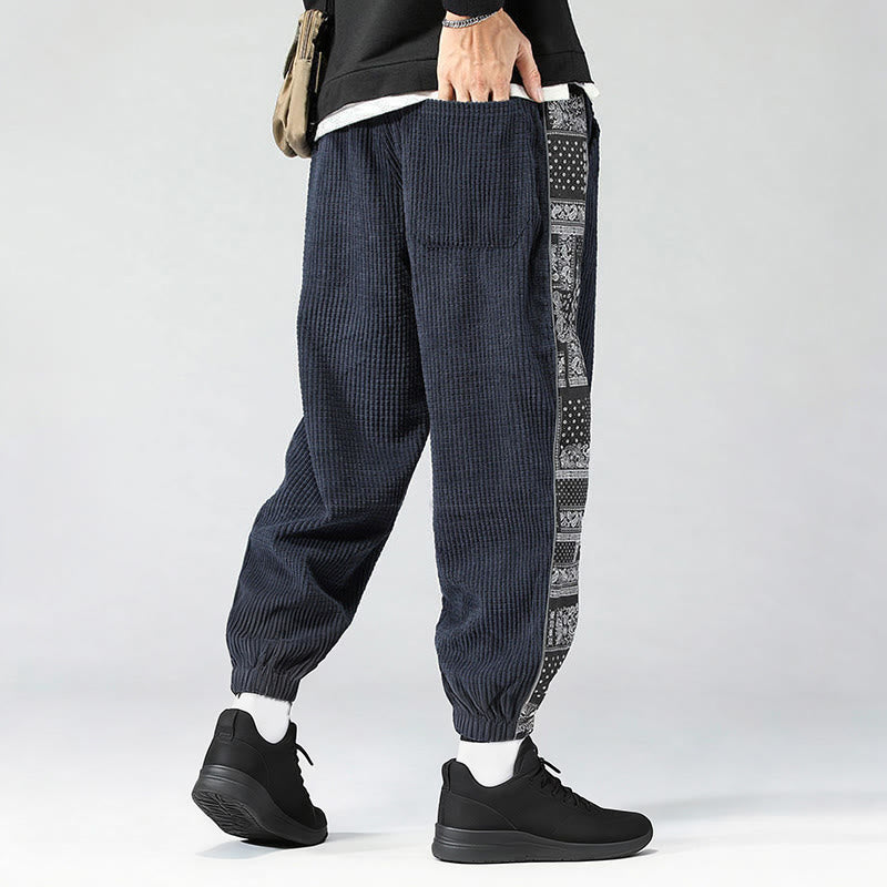 Buddha Stones秋冬 無地 ドローストリング サイドペイズリー柄 ストレートレッグ 足首丈 コーデュロイ メンズパンツ ポケット付き - image 31