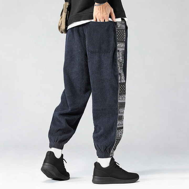 Buddha Stones秋冬 無地 ドローストリング サイドペイズリー柄 ストレートレッグ 足首丈 コーデュロイ メンズパンツ ポケット付き - image 31