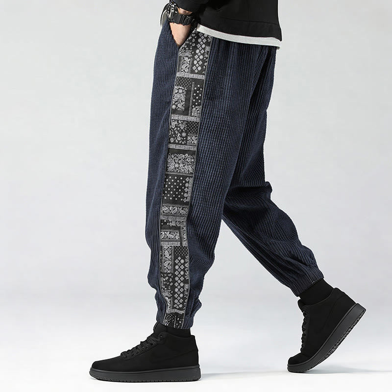 Buddha Stones秋冬 無地 ドローストリング サイドペイズリー柄 ストレートレッグ 足首丈 コーデュロイ メンズパンツ ポケット付き - image 29