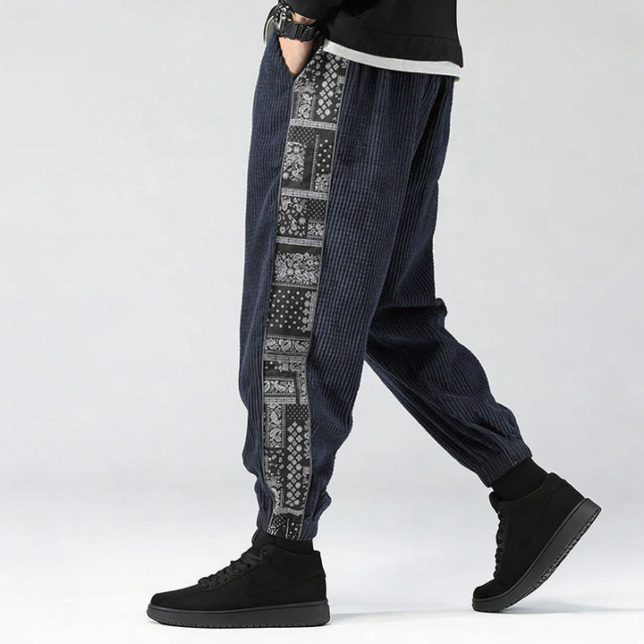 Buddha Stones秋冬 無地 ドローストリング サイドペイズリー柄 ストレートレッグ 足首丈 コーデュロイ メンズパンツ ポケット付き - image 29