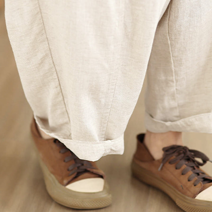 Buddha Stonesレディース 秋冬 無地 ドローストリング コットンリネン 7-8丈パンツ ポケット付き - image 9