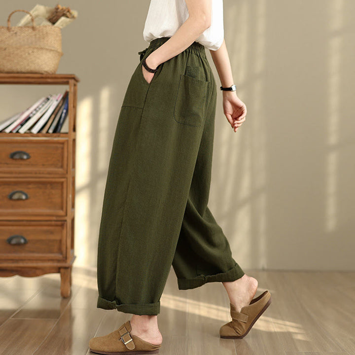 Buddha Stonesレディース 秋冬 無地 ドローストリング コットンリネン 7-8丈パンツ ポケット付き - image 22