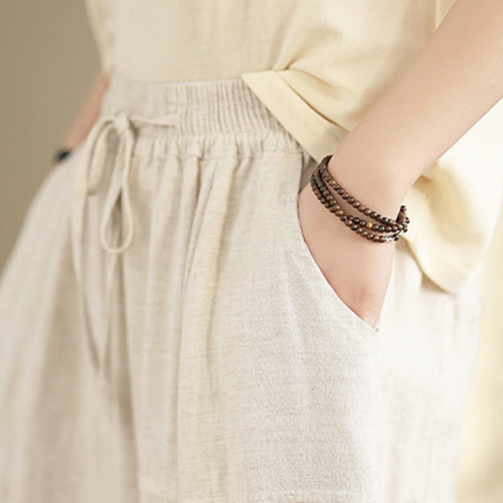 Buddha Stonesレディース 秋冬 無地 ドローストリング コットンリネン 7-8丈パンツ ポケット付き - image 8