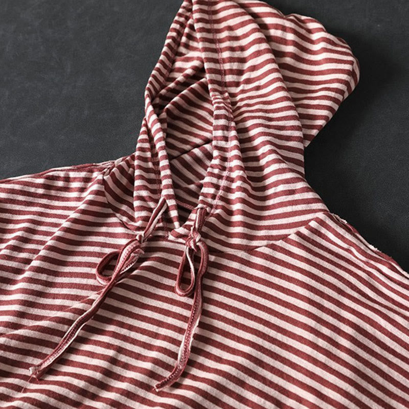 Buddha Stones春 ストライプ柄 長袖 レディース コットン パーカー - image 6