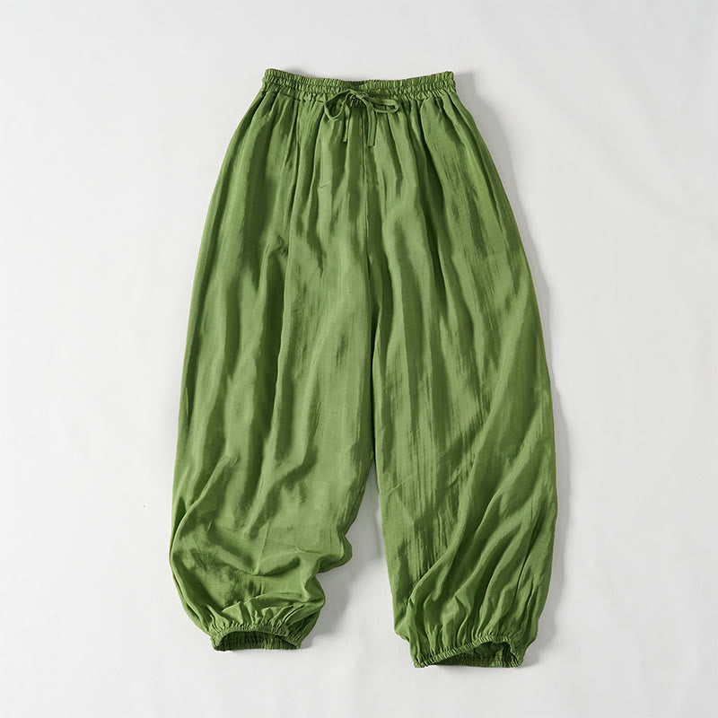 Buddha Stonesサマーグリーン アンクル丈 コットン ドローストリング レディース パンツ ポケット付き - image 1