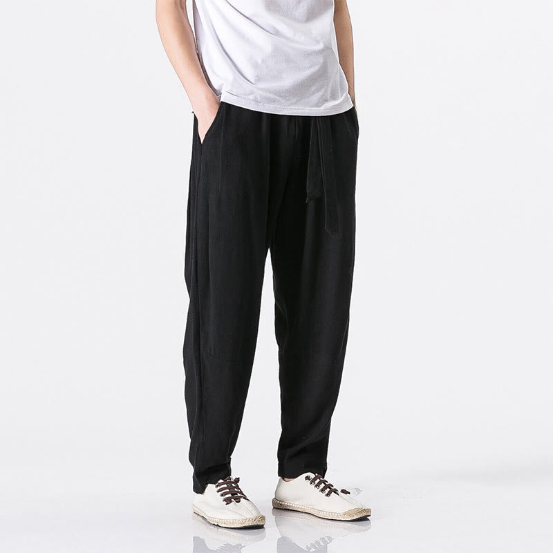 Buddha Stones通勤用 無地 シンプルデザイン メンズ ハーレム コットンパンツ ポケット付き - image 4