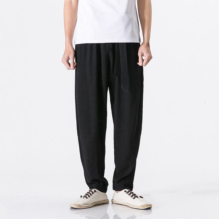 Buddha Stones通勤用 無地 シンプルデザイン メンズ ハーレム コットンパンツ ポケット付き - 黒 - US/UK/AU46、 EU56 (5XL) - image 3