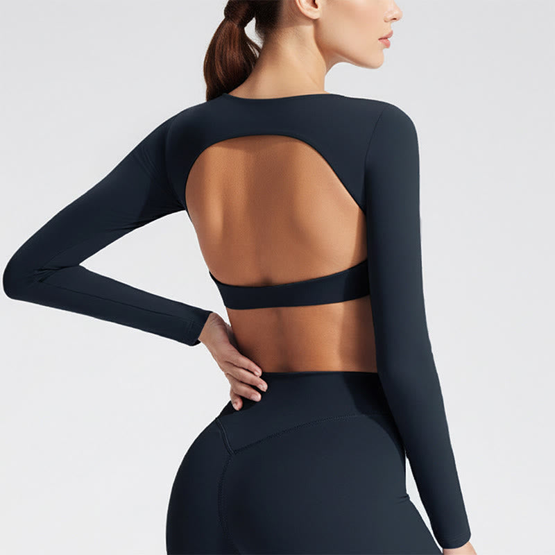 Buddha Stones長袖 バックレス ブラ スポーツ フィットネス ヨガ レディース タンクトップ - ダークスレートブルー - US12、 UK/AU16、 EU44 (XL) - image 0