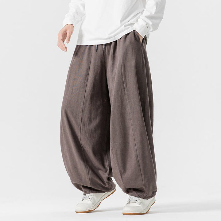 Buddha Stones冬用通勤 無地 ドローストリングデザイン メンズ ワイドレッグ コットンパンツ ポケット付き - image 29