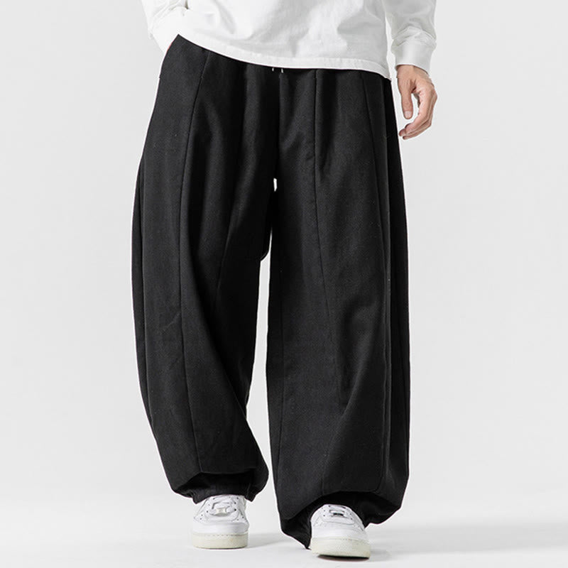 Buddha Stones冬用通勤 無地 ドローストリングデザイン メンズ ワイドレッグ コットンパンツ ポケット付き - image 43