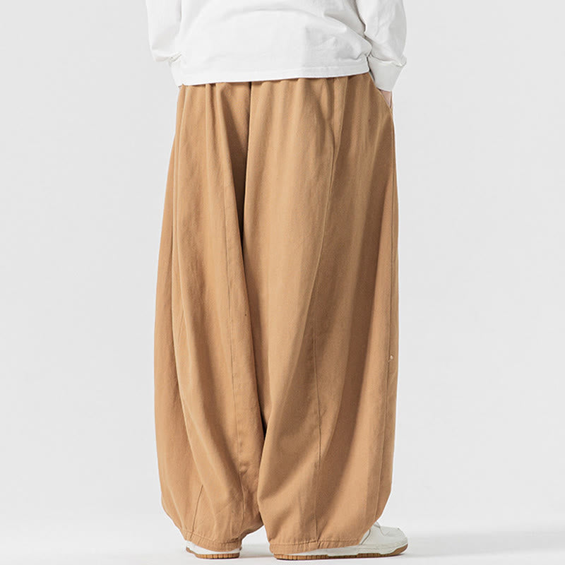 Buddha Stones冬用通勤 無地 ドローストリングデザイン メンズ ワイドレッグ コットンパンツ ポケット付き - image 10
