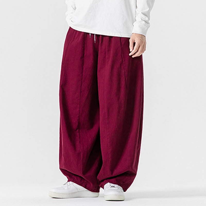 Buddha Stones冬用通勤 無地 ドローストリングデザイン メンズ ワイドレッグ コットンパンツ ポケット付き - image 34