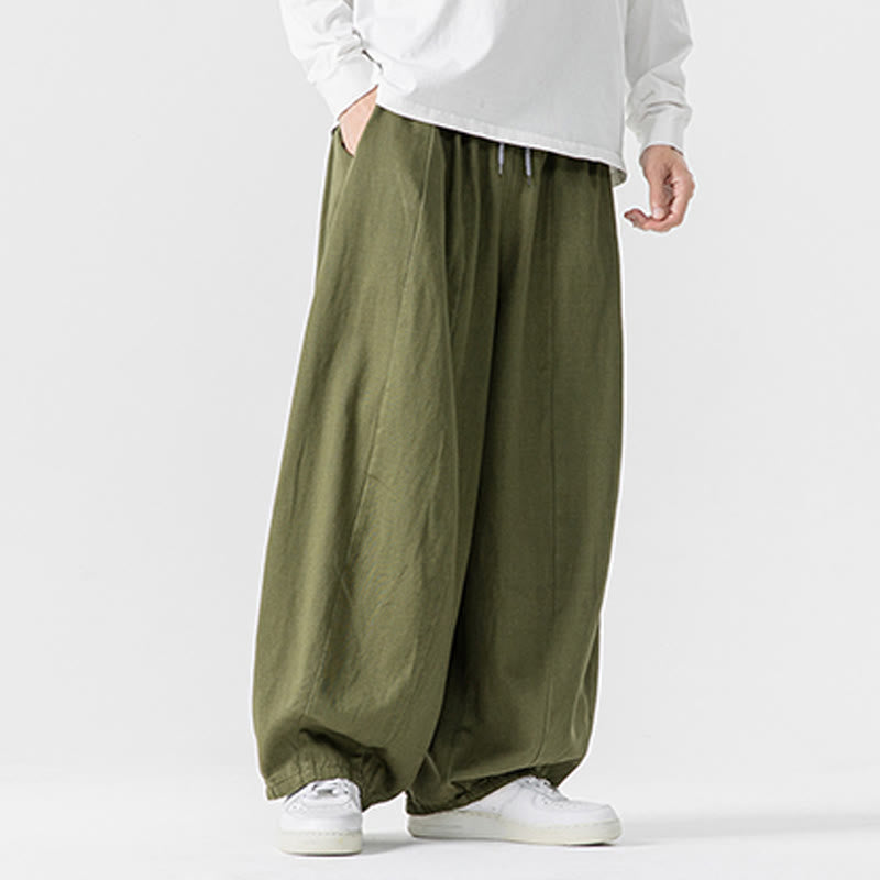 Buddha Stones冬用通勤 無地 ドローストリングデザイン メンズ ワイドレッグ コットンパンツ ポケット付き - image 21