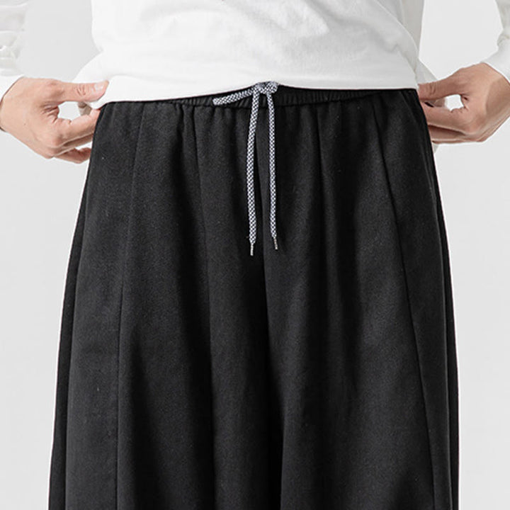 Buddha Stones冬用通勤 無地 ドローストリングデザイン メンズ ワイドレッグ コットンパンツ ポケット付き - image 45