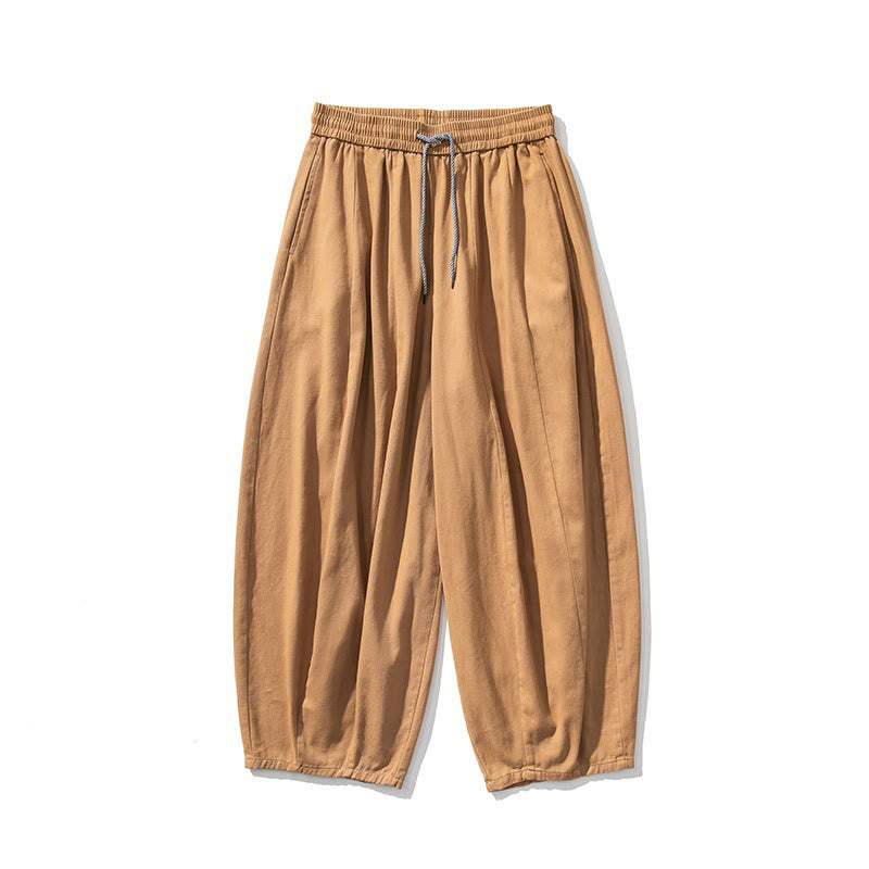 Buddha Stones冬用通勤 無地 ドローストリングデザイン メンズ ワイドレッグ コットンパンツ ポケット付き - image 17